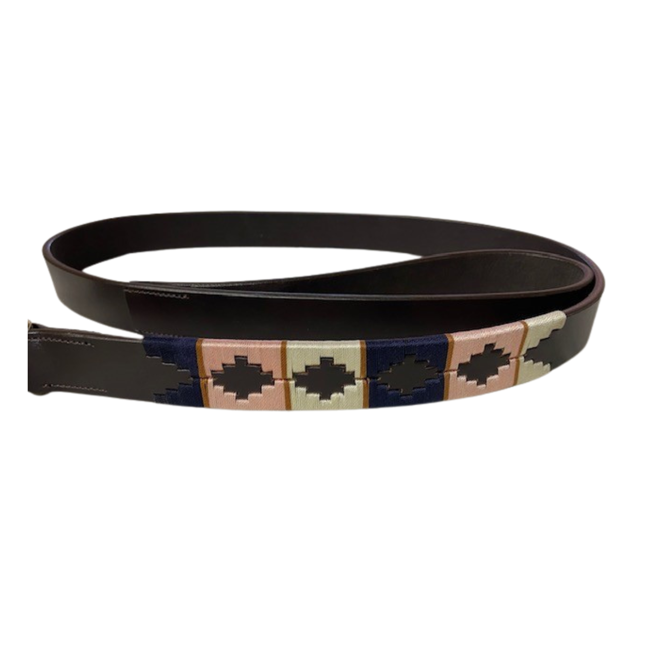 Correa de cuero marrón para perros azul marino/oro rosa/crema