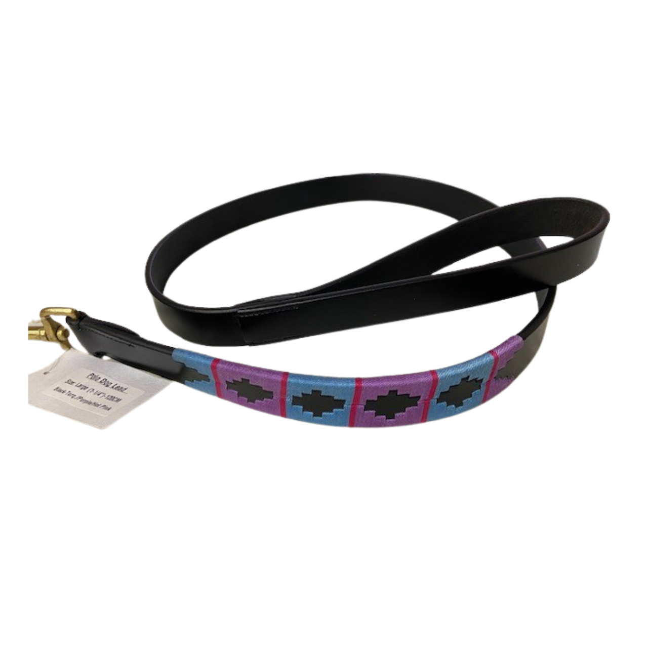 Correa de cuero negra para perros con rayas turquesas, moradas y rosadas