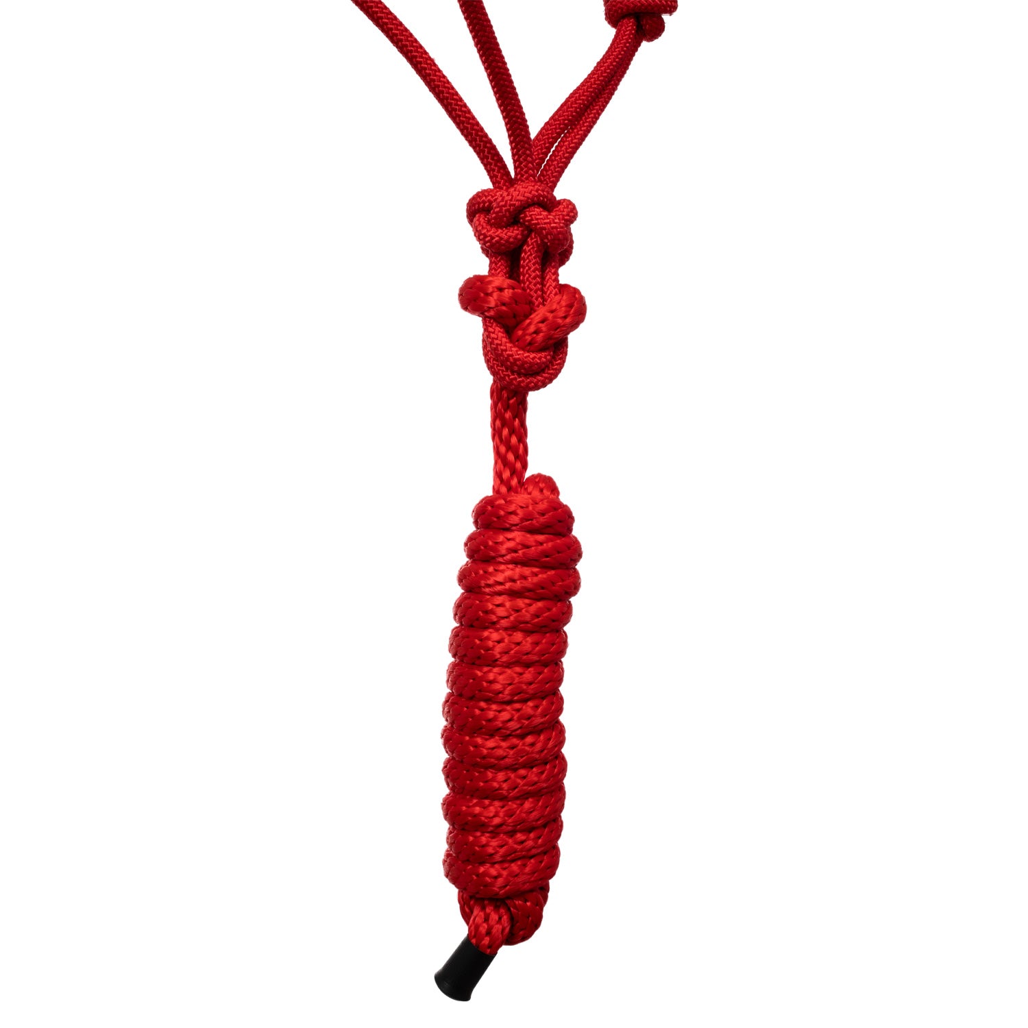 Red horse rope halter with lead