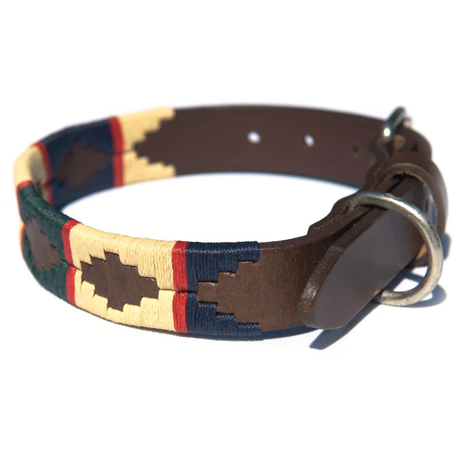 Collar para perro: verde, azul marino y crema con rayas rojas, talla mediana (14 a 18 pulgadas)